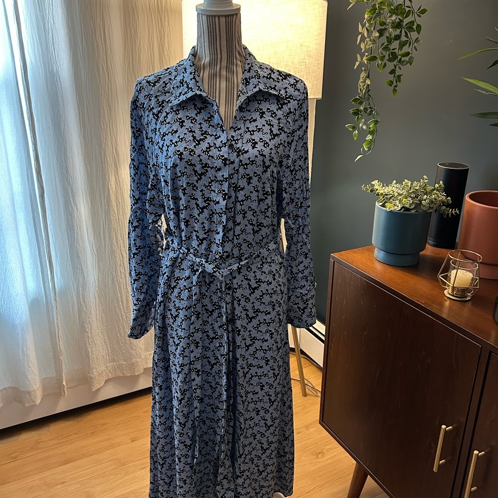 Eloquii Blue Maxi Shirt Dress with Long Cuffed Sleeves and Notched Collar